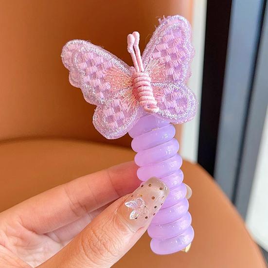 Детская резинка для волос с декором в виде бабочки, телефонный шнур, гладкий мультяшный дизайн, многоразовая