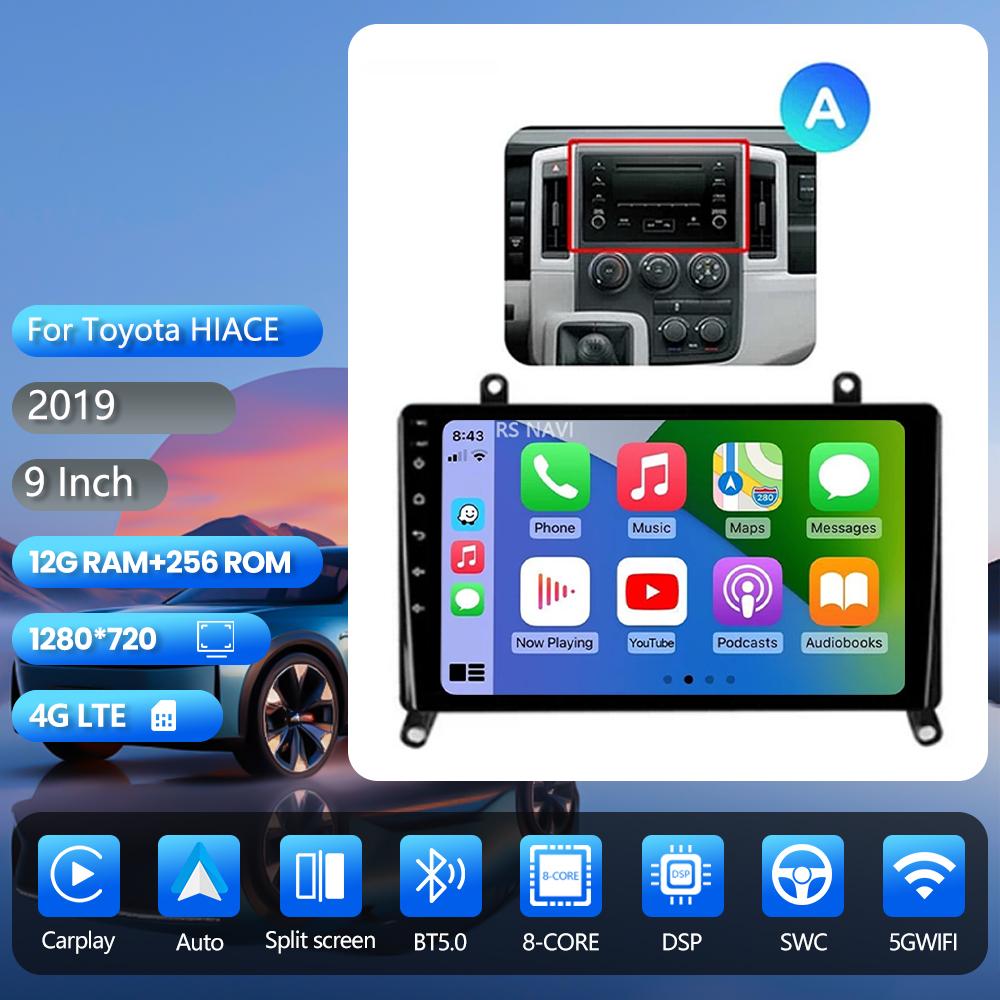 Android 16 pour Toyota Hiace 2010 - 2018 Carplay Auto Autoradio Lecteur multimédia GPS Stéréo commande au volant