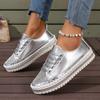 2024 Plus Size Shoes Female Lace Up Women's Vulcanize Shoes Platform Women Sneakers Crystal Round Toe Flat Ladies Casual Shoes