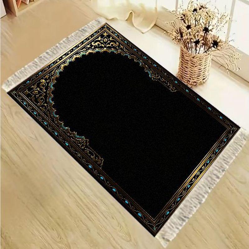 Velvet Islamic Salat Mat Simple Black Gold Blue Floral Mihrab Pattern Portable Anti Slip Prayer Rug Eid Gift