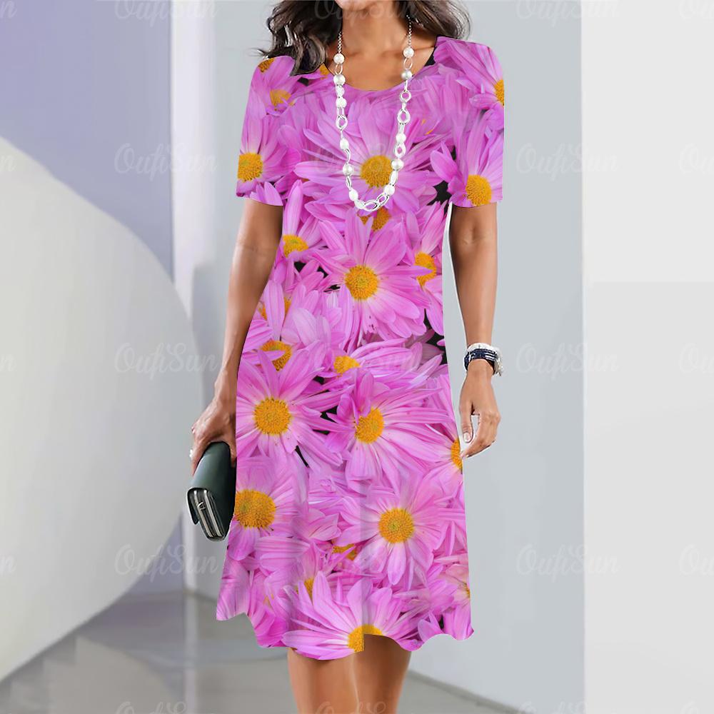 2024 Новые женские платья с цветочным принтом Элегантные и красивые платья миди больших размеров Женское летнее цельное платье