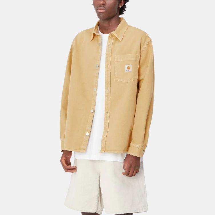 Carhartt WIP Джинсовая куртка-рубашка George с квадратной этикеткой и карманом на пуговице спереди, с длинным рукавом, унисекс, цвет хаки I033750-1YH-4J
