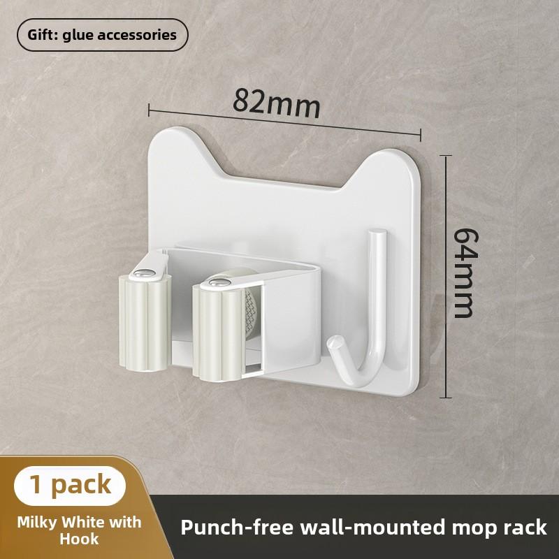 Wall Mounted Broom Holder Mop Organizer Storage Rack with Hooks Bathroom Utility Hanger No Drilling Required Stainless Steel