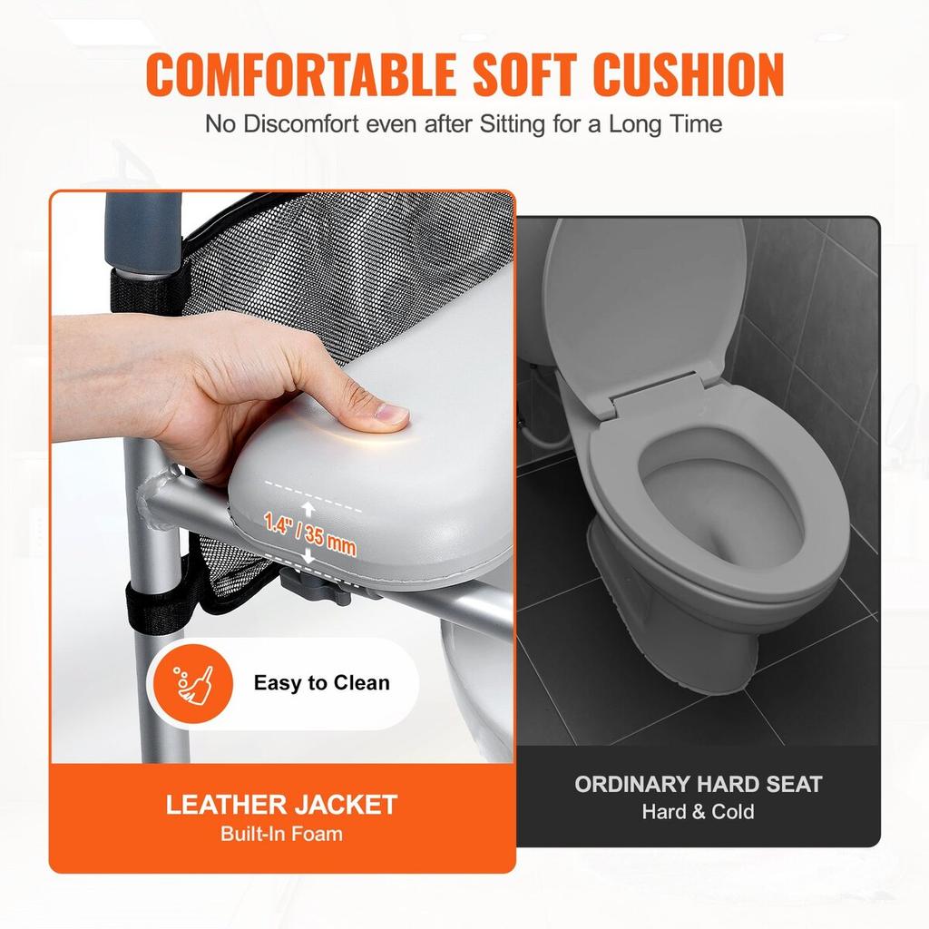 Raised Toilet Seat, 7-Position Height Adjustment 490 - 640 mm, 158.7 kg Weight Capacity, with Comfort Padded Aluminum Frame, Universal Toilet Seat