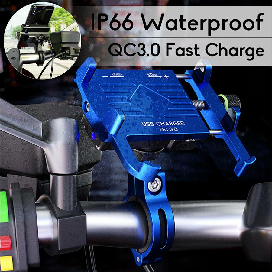 Motorcycle Scooter Phone Holder Qc3.0 Usb Fast Charger Handlebar Mount