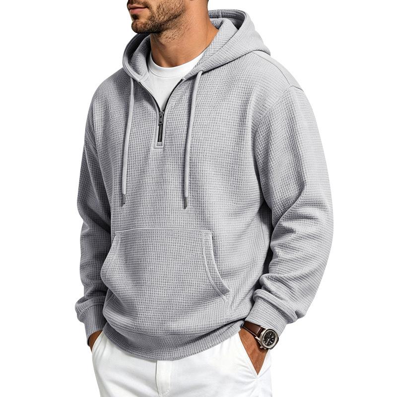 Men S Waffle Knit Hooded Pullover Loose Fit Casual Sweatshirt
