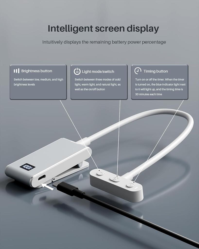 Алюминиевый аккумуляторный светильник для чтения, 3 цвета, 3 уровня яркости, пристегивающийся мини-светильник для чтения, небольшой ночник для чтения, лампа для учебы и чтения книг