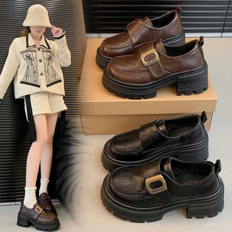 Ретро мода маленькие туфли Мэри Джейн маленькие кожаные туфли женские 2025 весна и осень новые толстый каблук платформа британский стиль лоферы