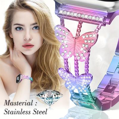 Подходит для Apple Watch9-1. Полный ассортимент новых маленьких металлических ремешков с бриллиантами в форме бабочки.