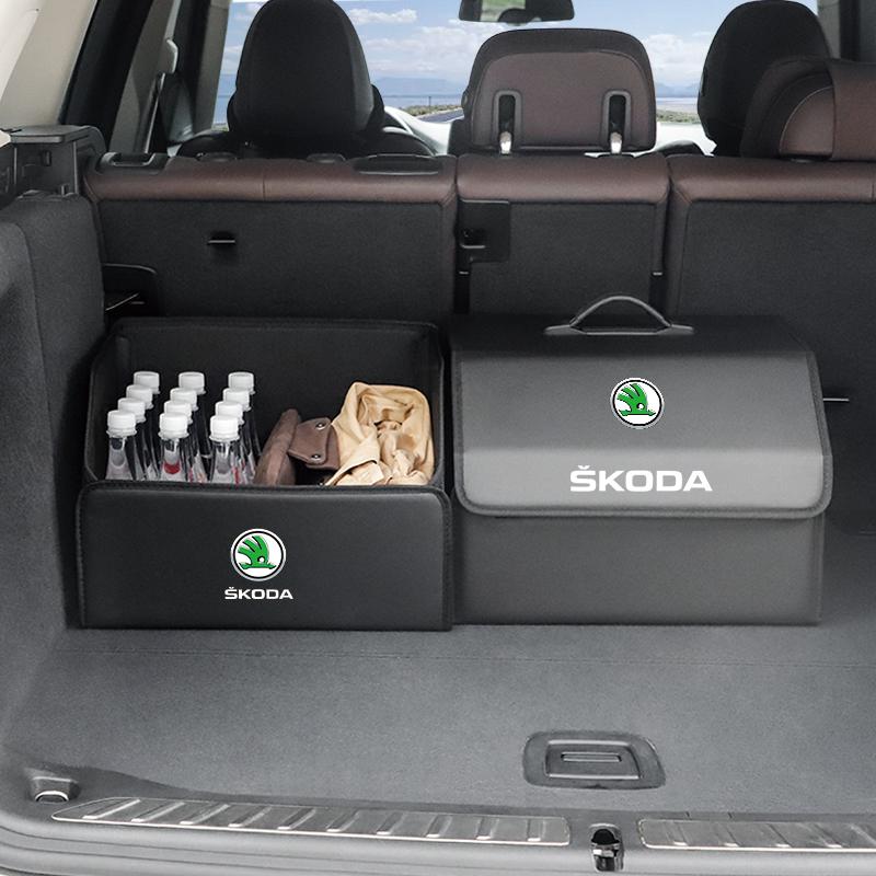 AAAJI1 2026 Горячая для автомобиля SKODA Сумка-органайзер в багажник Кожаный ящик для кемпинга Складной для Skoda VRS Octavia Superb Rapid Kodiaq Karoq Fabia K