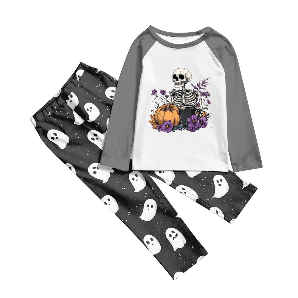 День Хэллоуина Принты Семейный Комплект с Длинным Рукавом (Топы+Брюки) Семейные Комплекты