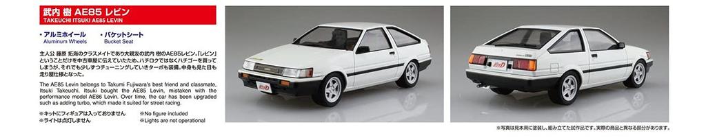 Aoshima Bunka Kyozaisha Initial D Itsuki Takeuchi AE85 Пластиковая модель №10 в масштабе Левина №10 1/24