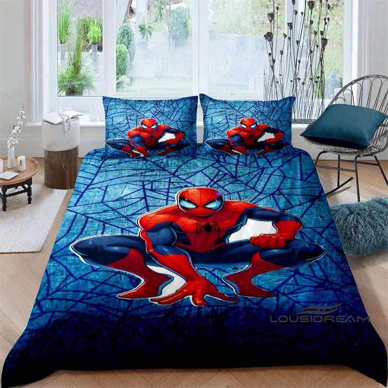 Cartoon pattern duvet cover and pillowcase bedding set, bedroom decoration for boys and girls, Spider-Man themed gift for childr
