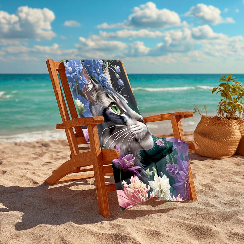 1Pc Cat Amidst Floral Splendor Beach Towel Quick Dry Multiuse For Beach Pool Gym Yoga Home Travel Christmas Halloween Xmas Gift G116