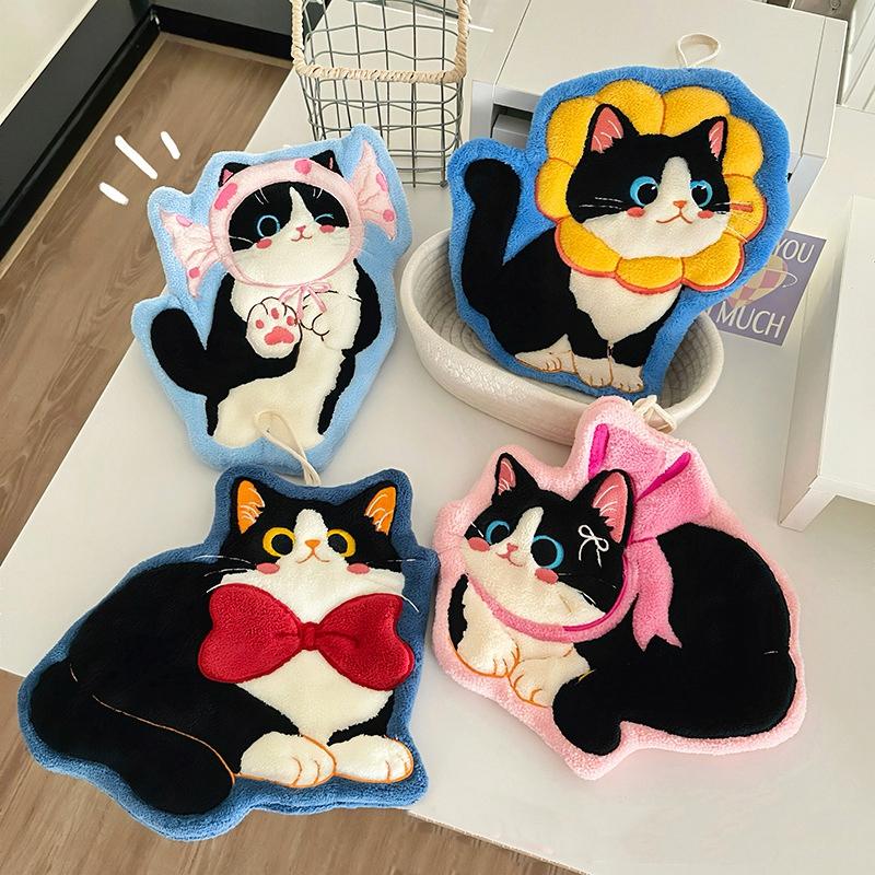 Cartoon Black Cat Hand Towel Soft Absorbent Coral Fleece Children Face Towel Halloween Pumpkin Hand Towels Bathroom Kitchen Use