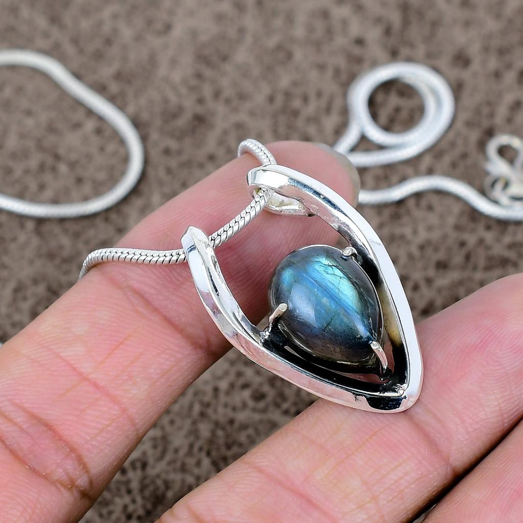 Labradorite Gemstone Handmade 925 Sterling Silver Jewelry Pendant 1.38" KKG-593