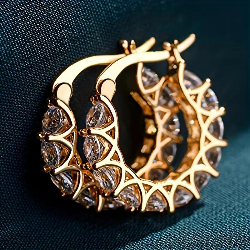 Exquisite Zircon Inlaid Circle Hoop Earrings for Women, Engagement Banquet Daily Wear Fashion Jewelry, Sparkly Gift for Her