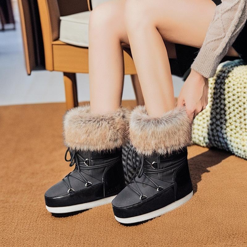 Moon MOOON зимние ботинки-луноходы на толстой подошве с внутренней высотой, женские 2025, зимние утепленные теплые водонепроницаемые хлопковые ботинки, нескользящие, с мехом на голенище