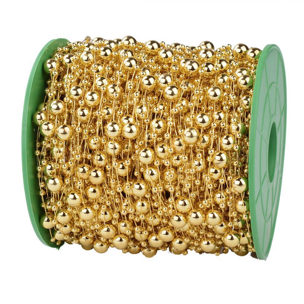 10M 8mm Beads Garland Pearl Strands Fish Chain Ribbon for Christmas Tree Wreath Gift Wrapping Decoration