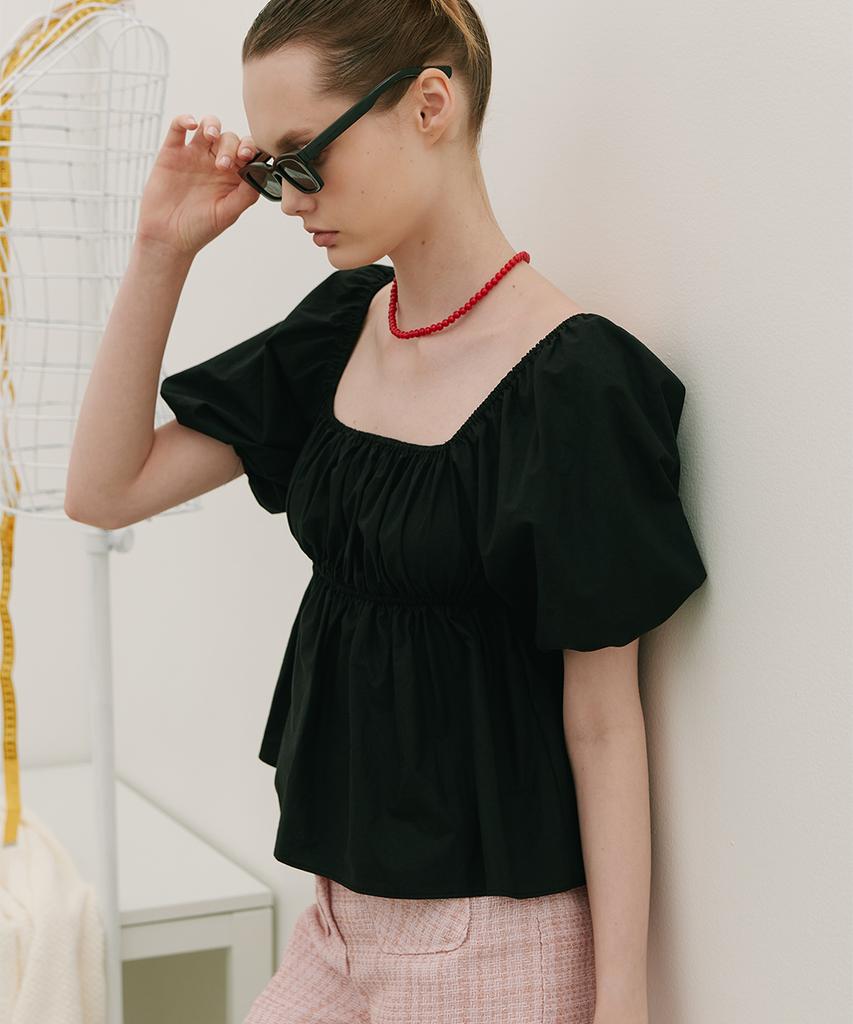 320SHOWROOM Two-Way Off-Shoulder Puff Blouse Black