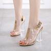 Women's High Heels Summer Fashion Peep Toe Sandals Designer Chunky Heels Transparent Color Matching Wedding Party Shoes