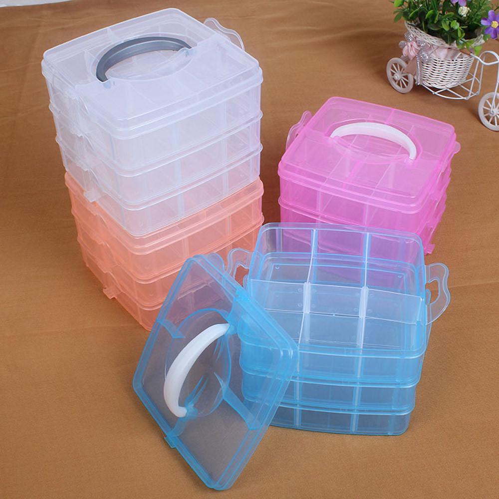 Clear Plastic Craft Beads Jewellery Storage Organizer Tool Box Case