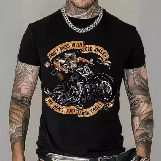 Short Sleeve Graphic T-shirt with Eagle & Motorcycle Print