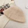 I.K new white bucket hat women's autumn and winter granular lamb plush hat big head circumference show face small hat