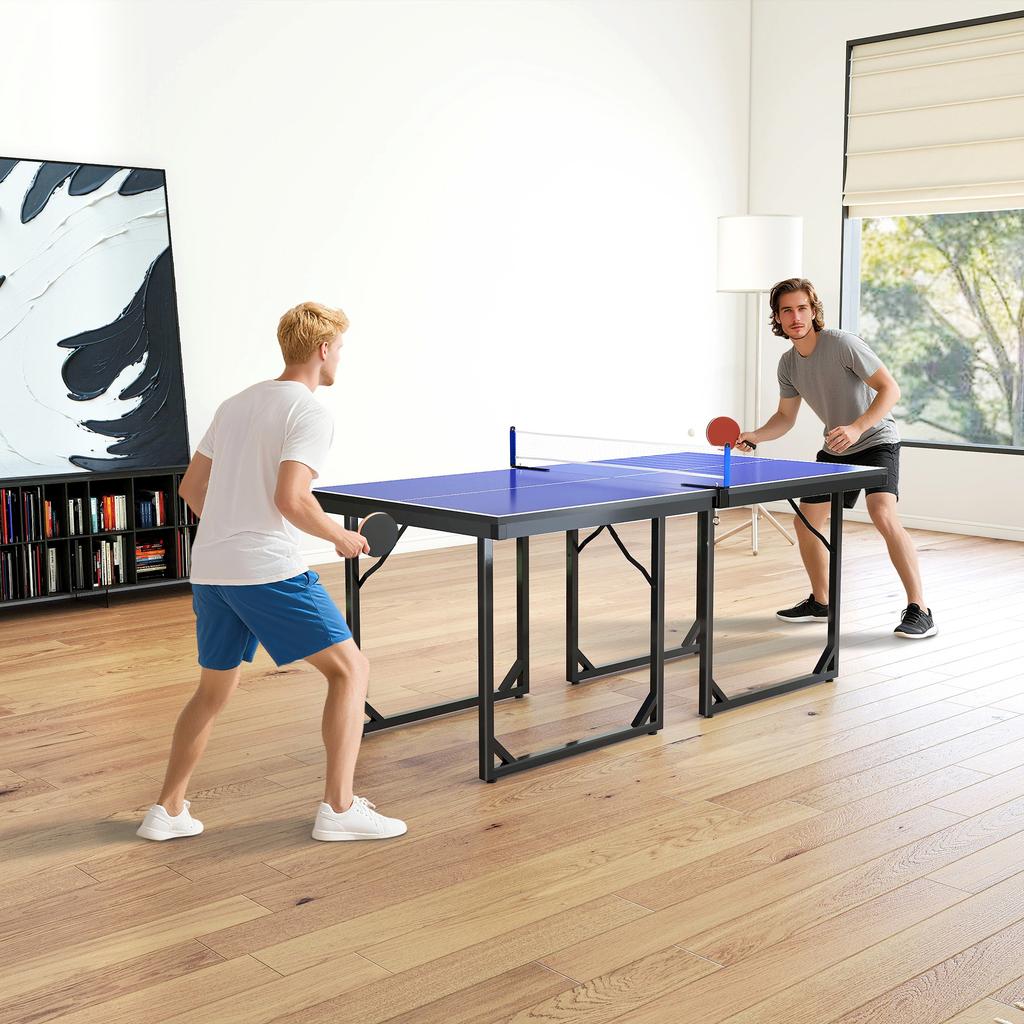 6ft Table Tennis Table, Ping Pong Table with Net, Foldable and Portable Ping Pong Set for Indoor Outdoor Use, Easy Assemble, Midsize, Blue