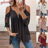 Summer Sexy Plus Size Lace T-shirt Women's Clothing Tunic Casual Elegant Half Sleeve Tops V Neck Zipper Off Shoulder Oversized Tees