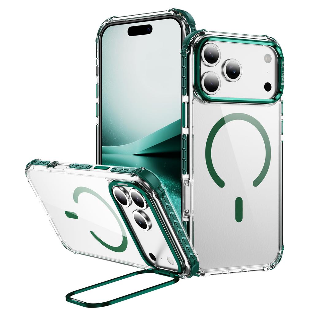 Прозрачный чехол для iPhone 17 Pro с крышкой-подставкой для объектива, совместимый с MagSafe