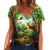 Женщины Девочки Летняя мода Повседневный пуловер Топы V-образный вырез Короткие рукава Принт Футболка