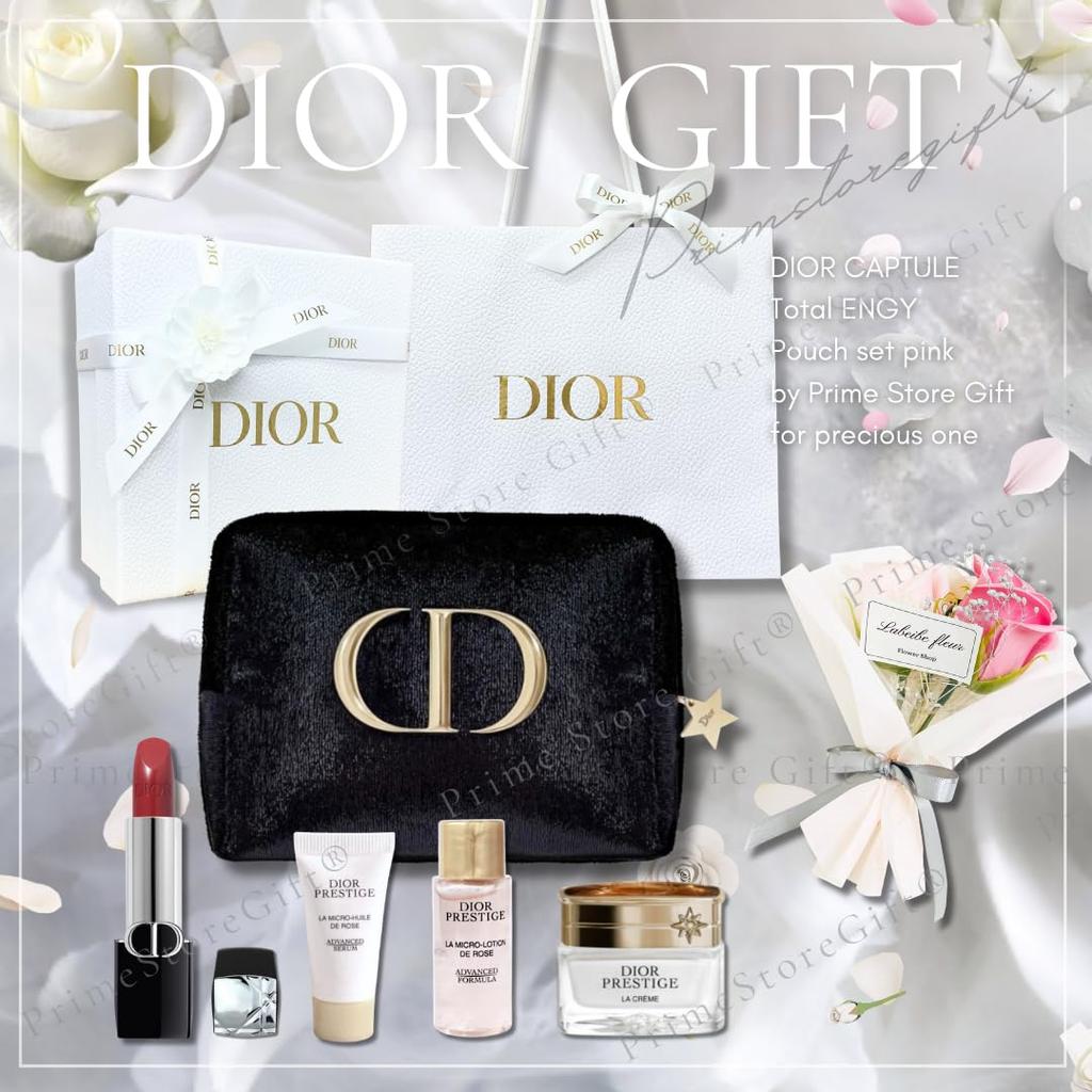 Dior Престижный дорожный набор Rouge Lip Perfect, включая подарочную коробку и сумку. Предварительно упакован. (Лосьон, сыворотка, крем) + Мешочек. подарок. сумка с отделкой цветами.