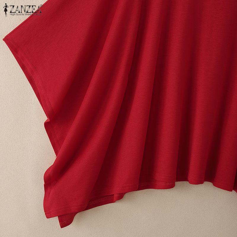 ZANZEA Женская повседневная блузка с круглым вырезом, рукавами «летучая мышь», свободного кроя