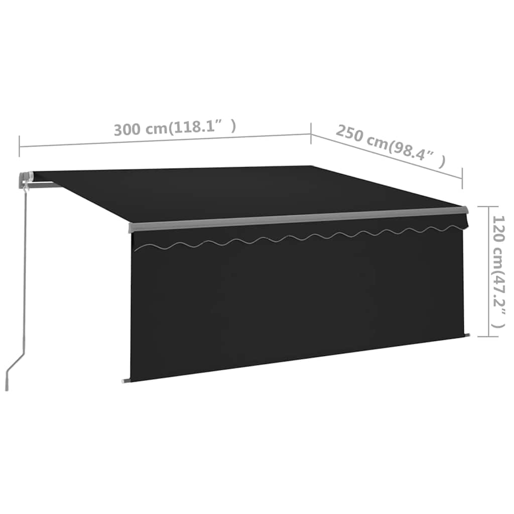 Retractable Manual Awning with Roller Blind & LED Lights 3x2.5 m Anthracite