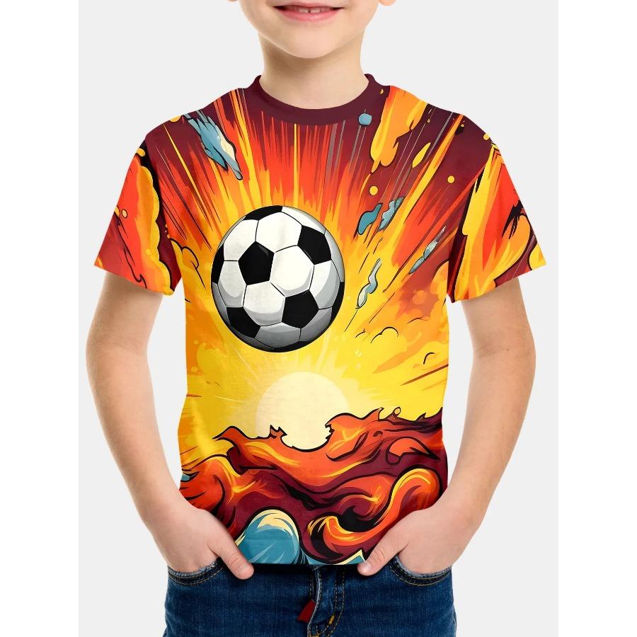 Футболка с принтом «Футбол» 3D, футболки для мальчиков и девочек, повседневная футболка для детей 2–8 лет, подростковая детская одежда, топы, детская одежда 2024 года, круто