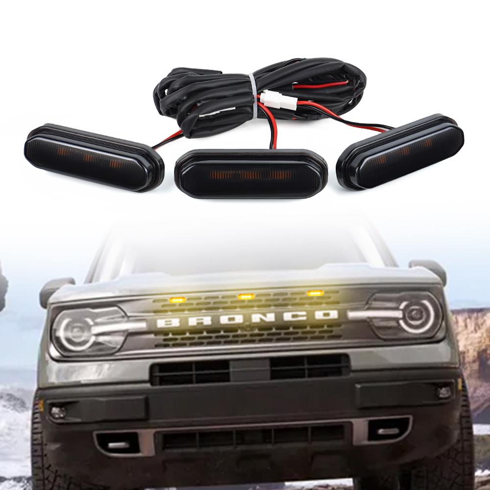 Передние светодиодные фонари решетки радиатора для Ford Bronco Sport 2021 2022 2023 Янтарное освещение Комплект ламп решетки радиатора с жгутом проводов