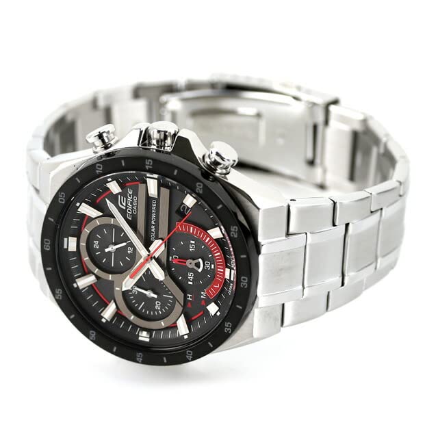 Casio EDIFICE EQS-920DB-1A Солнечные часы-хронограф, Браслет из нержавеющей стали, Водонепроницаемость 100 м, Спортивный черный циферблат