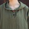 Женские винтажные льняные футболки с капюшоном, свободные футболки с длинными рукавами, осенние однотонные женские футболки на пуговицах