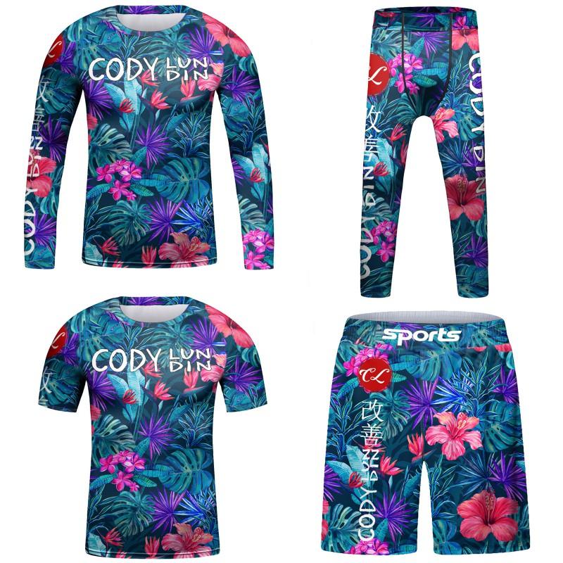 Kids 4-Piece Athletic Compression Set Soccer Basketball Running Gym Fitness Breathable Quick-Dry Printed Long Sleeve Top Pants