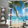 Ocean Beach Window Seagull Ship Shower Curtain, Bathroom Decorative Shower Curtain, Waterproof Shower Curtain with Hooks