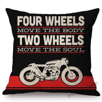 Motorcycle Art Biker Club Decoration Throw Pillow Case Us Retro Letter Print Free Spirit Motorbike Cotton Linen Cushion Cover