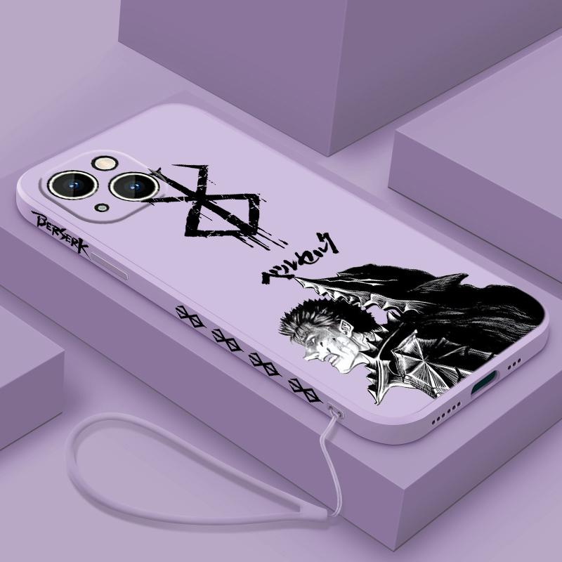 Berserk Anime Cute For Apple iPhone 15 14 13 12 11 XS XR X 8 7 Pro Max Plus Mini Liquid Left Rope Phone Case