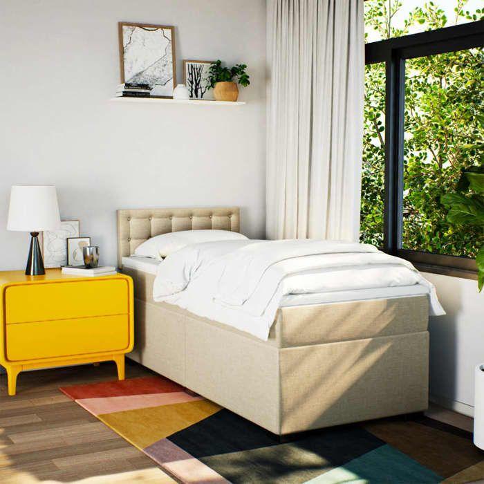 Cadre de lit avec matelas - Maison Exclusive - 90 x 200 cm - Tissu crème - Ressorts ensachés