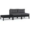 Day and Night - Day and Night Garden Furniture Set 3 Pieces Black Cushions Solid Pine Wood