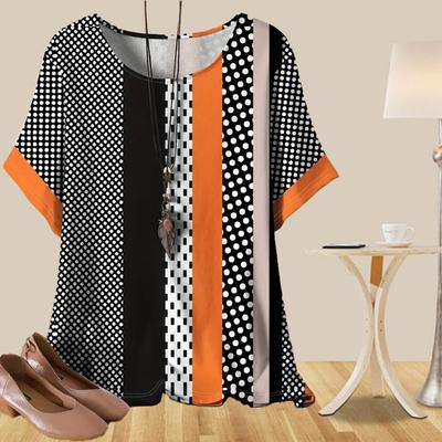 Женская мода повседневная свободная весенняя рубашка женские топы с коротким рукавом в цветную клетку с принтом в горошек