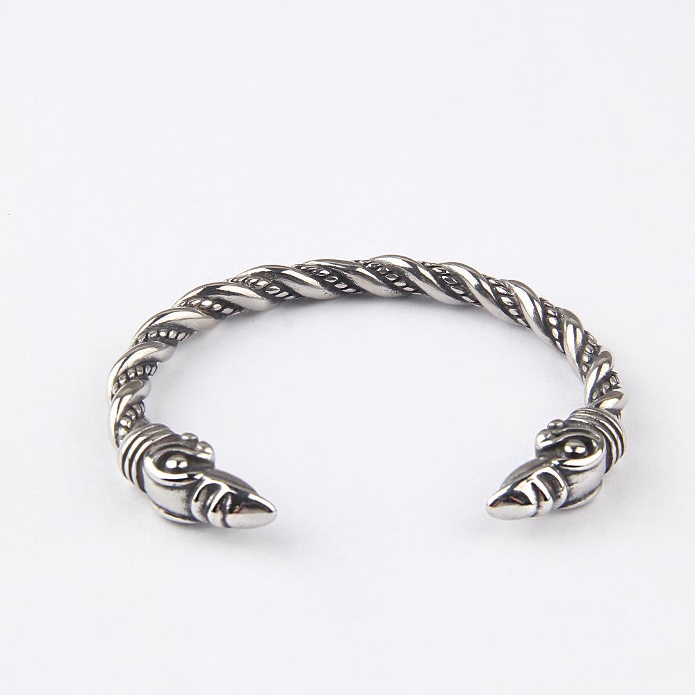 Браслет викингов с драконом, манжетой из нержавеющей стали, деревянной подарочной коробкой, 18 см, скандинавский корабль, змея Уроборос, серебряный грызущий хвост, кобра майя