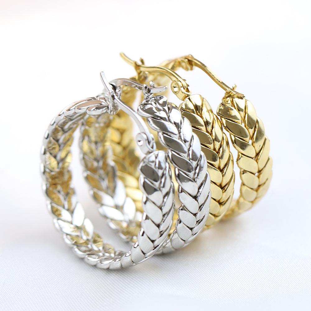Серьги-кольца «Колос» из нержавеющей стали 18K, 25 мм