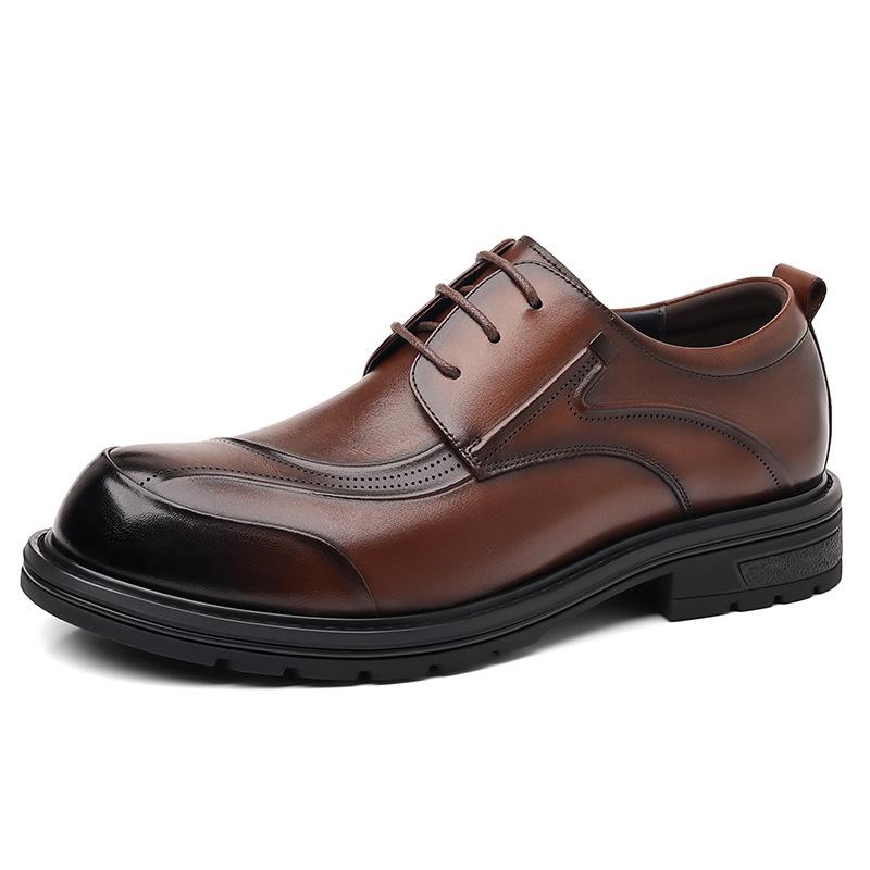 Мужские деловые туфли из коровьей кожи первого слоя, мужские деловые туфли на платформе с большой головкой, мужские туфли из кожи с гравировкой
