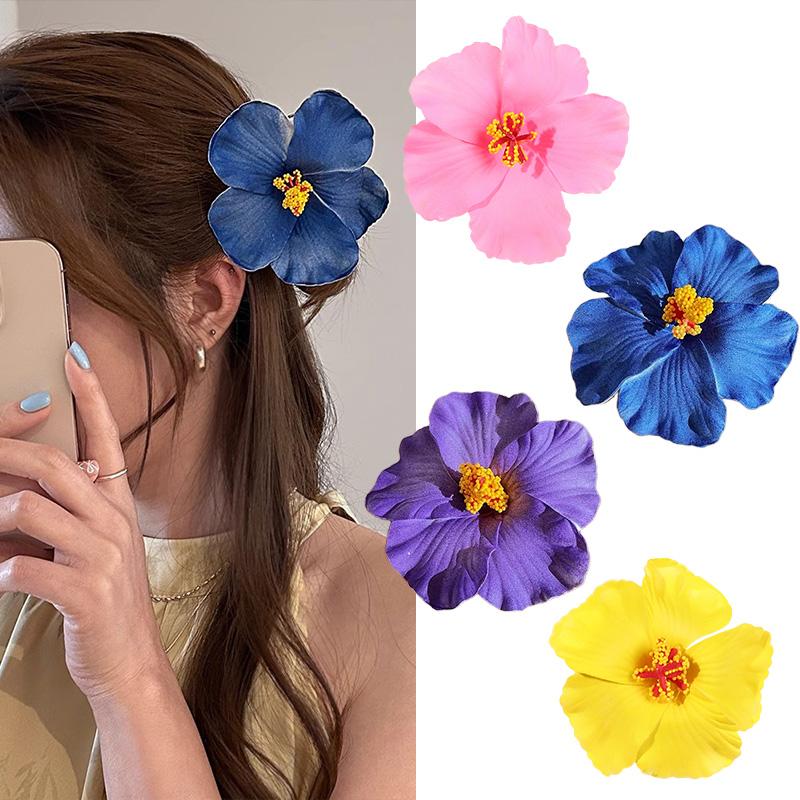 2/4/6 pcs Hawaiian Flower Hair Clips for Women Artificial Floral Hibiscus Lily Barrettes Hairpin Accessories Vacation Beach Gift